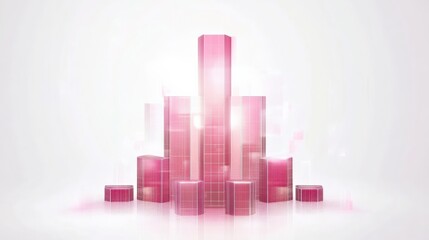 Abstract city skyline with pink geometric shapes and light effects