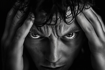 A man with his hands on his head, looking at the camera