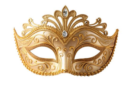 PNG Ornate gold masquerade mask with intricate designs and gem