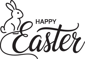 Obraz premium A simple black and white happy easter graphic with a bunny outline