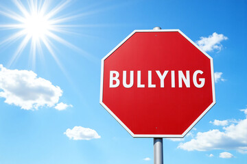 red stop sign with a hand on it that says bullying