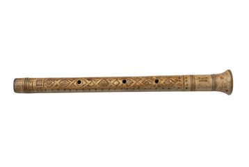 PNG Intricately carved wooden flute with geometric patterns on black background