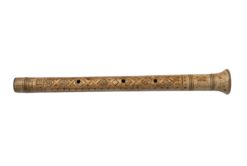 PNG Intricately carved wooden flute with geometric patterns on black background