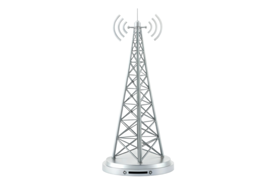 PNG Silver communications tower with antenna on white background