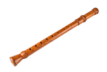 Naklejka premium PNG Wooden recorder flute on black background with detailed holes and textured surface