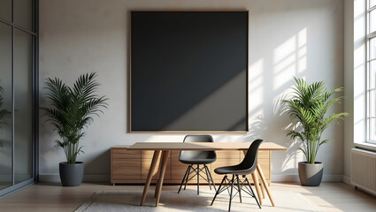 Modern Interior with Blank Black Canvas/Board - Art Mockup