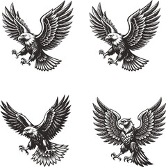Obraz premium Majestic Eagles in Flight Black and White Vector Illustration