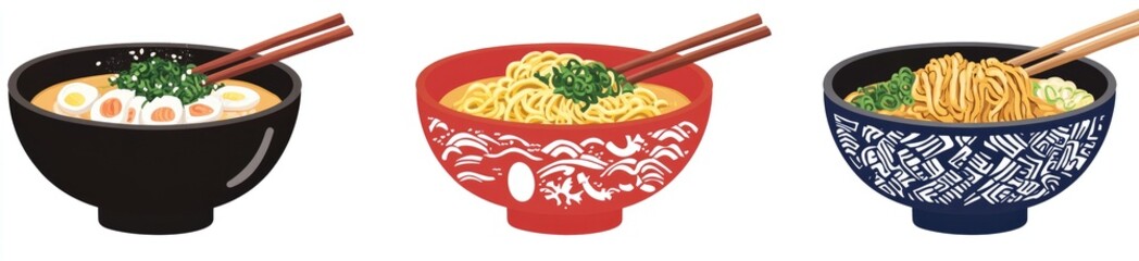Three Bowls of Asian Noodles