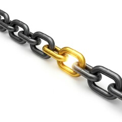 Fototapeta premium golden chain link connecting black metal chain on white background