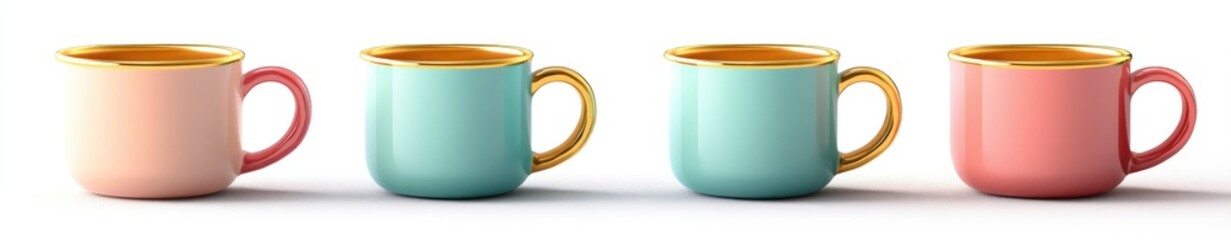 Set of three teacups with gold rims