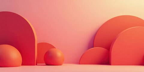 Fototapeta premium Abstract coral colored shapes on a pink background creating a modern minimalist design