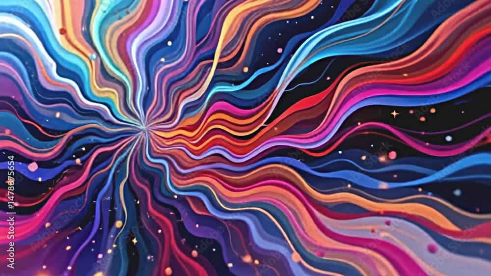 Fototapete vibrant dynamic visual composition swirling multicolored lines radiating from bright central point. 