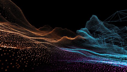 Complex network of glowing data connections creating a vivid digital world through a data stream.