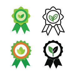 Eco-Friendly Award Badge icon set with Ribbon