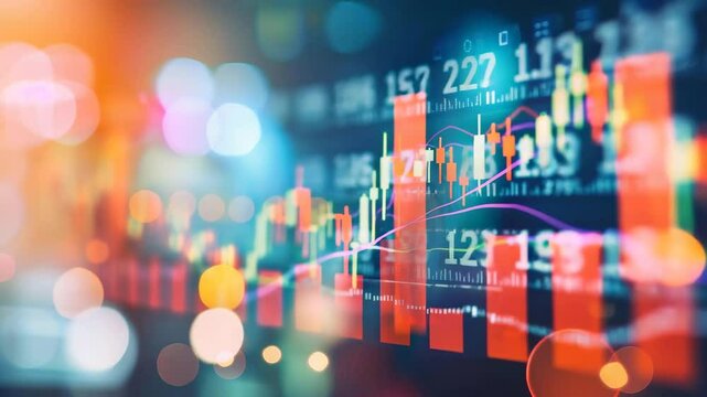 Vibrant stock market data with colorful graphs and dynamic charts for financial analysis.