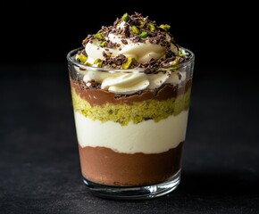Chocolate pistachio dessert parfait.  
