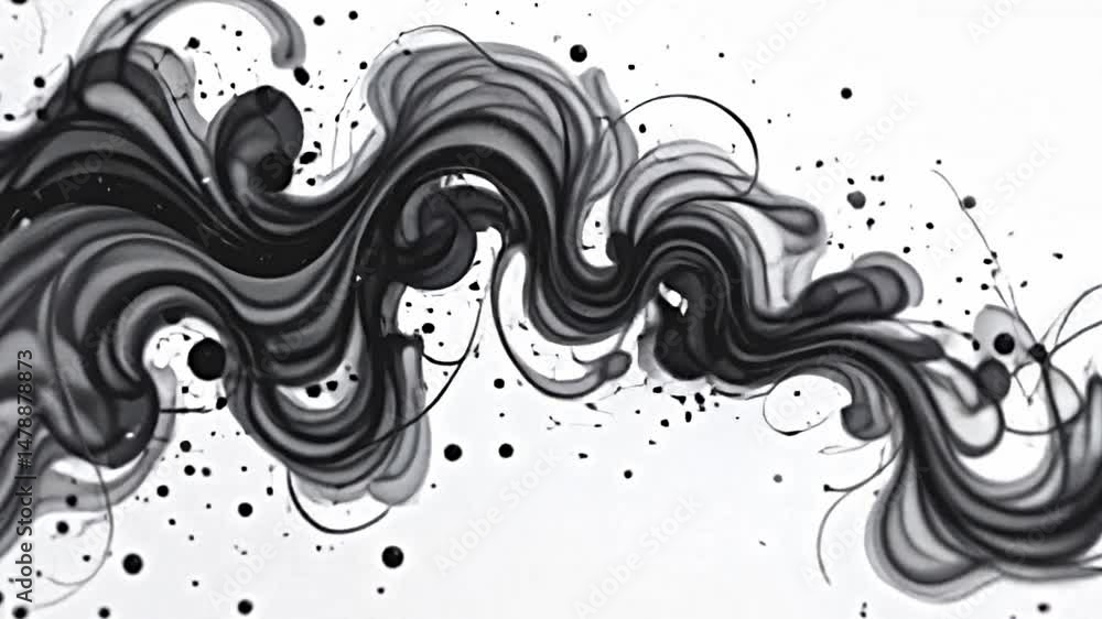 Fototapete dynamic abstract black swirl pattern that seamlessly blends white background. swirl composed of vari