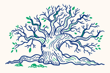Abstract floral nature design with a vector tree silhouette showing roots and leaves pattern
