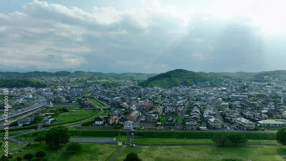 Aufkleber 現代都市と青空の空撮風景