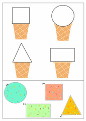 Ice cream shape matching activity for kids, shape worksheet for kids, ice cream worksheet