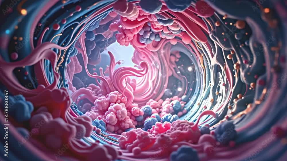 Aufkleber abstract scene filled swirling vibrant colors predominantly shades of pink blue purple. composition 