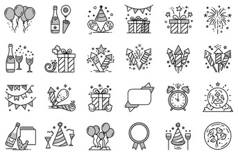 Festive Party Icon Set – Minimalist Celebration Symbols for Branding and Design