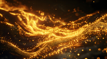 Fototapeta premium Abstract golden waves with bokeh lights flowing in a dark space creating a mesmerizing visual effect