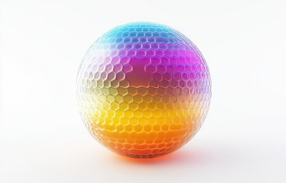 Colorful, iridescent sphere with hexagonal texture