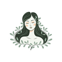 Nature Woman Illustration with Leaf Hair in Minimal Style