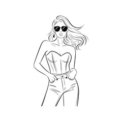 Fashionable Woman Line Art Illustration