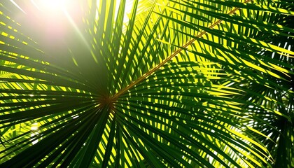 Sunlight dappled vibrant green palm leaves on a green backdrop, element, stockphoto © chanwut