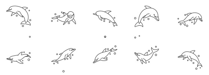 Fototapeta premium Dolphin Icon Set Multiple Style Collection. vector