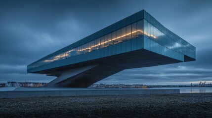 Striking Architecture of V&A Dundee Museum at Dusk Low Angle View Modern Building Scotland UK