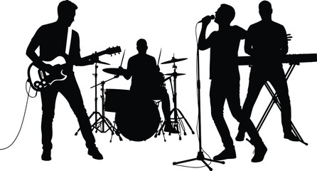 silhouettes of band members isolated on white background