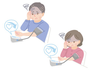 血圧を測るふくよかな中年夫婦_低血圧