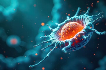 Fototapeta premium Microscopic Cellular Structure An Intricate Visualization of a Luminescent Organelle Within a Complex Cytoplasmic Matrix