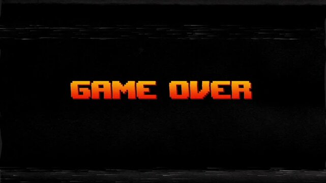 animation GAME OVER with glitch effect isolated on black background.animated game over video game Cyberpunk.Game Over text from 80s and 90s
