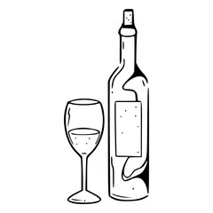 bottle and glass of wine vector design