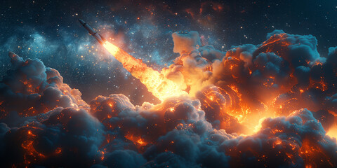 Rocket is Starting from Clouds. Generated AI