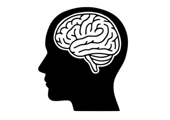 Brain in Head Silhouette: Thinking, Intelligence, Mental Health & Idea Concept Icon