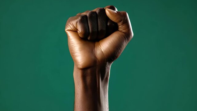 Empowering black fist raised in unity for Black History Month celebration and solidarity, black hand clenched in Black History Month concept video in stock