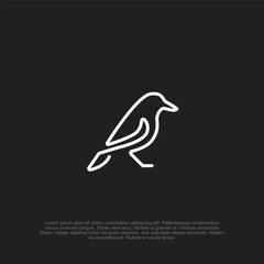 Elegant bird illustration with a minimalistic contour design against a stark black background, suitable for logos or design elements using simple shapes and clean lines