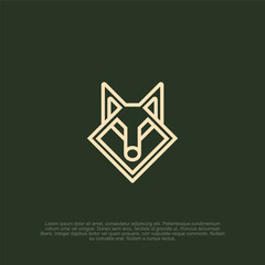 Abstract geometric illustration of a wild canine concept, suitable for use as logos or decorative elements conveying nature, minimalism, and animal themes, on a dark green background