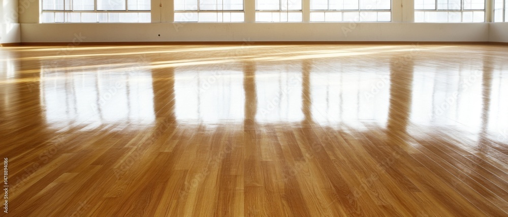 Poster gleaming hardwood floor in empty room with natural light streaming through windows interior design a