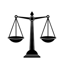Elegant black silhouette of justice scales isolated on a pure white background