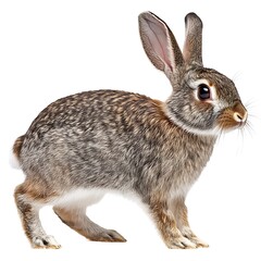 Obraz premium Detailed illustration of a vigilant wild rabbit standing on a white background