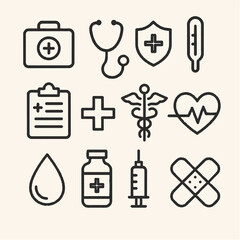 Set of medical and healthcare icons in a vector style for web and business design