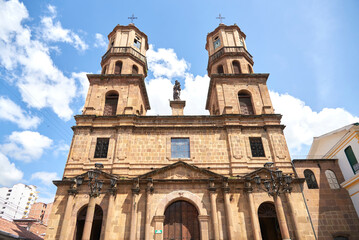 Facade of the cathedral of San Gil, Colombia, the main catholic temple of this city and known as Santa Cruz parish.