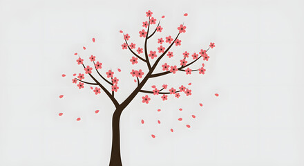 Fototapeta premium Cherry blossom tree with falling petals illustration