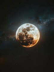 Dramatic full moon rising in starry night sky celestial event astronomical view lunar surface craters glowing orb space exploration